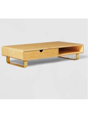 Threshold Bamboo and brass Monitor Riser With Usb and Wireless Charging, Brown